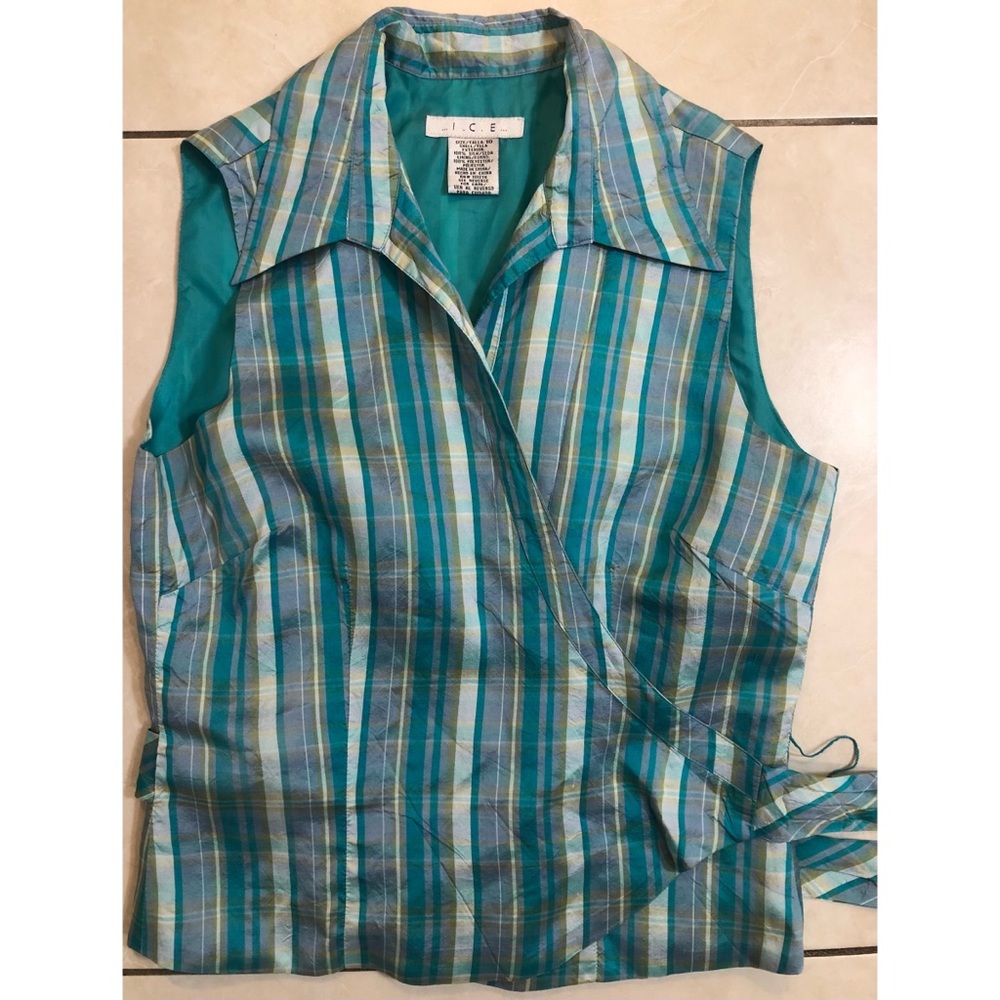 Sleeveless 100% Silk Plaid Wrap Top